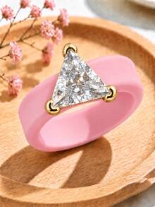 1pc Triangle CZ Silicone Ring, Non-Fading Waterproof Anti-Allergic Unisex Wear Suitable For Daily Wear, Wedding, Couples, Friends, Besties, Family, Valentine's Day Gift, Anniversary Gift - Triangle Silicone Ring - Gold - View 21