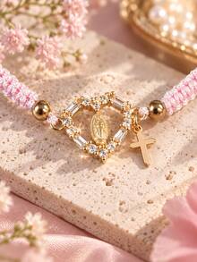 4pcs Faith Pink Braided Bracelet Set, With Cross And PendantBraided Cord Faith Jewelry Gift, Women's Daily/Party/Holiday - Bracelet Set - View 5