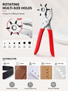 1pc Multi-Function Belt Punch Tool, Leather Punch Tool, Universal Hand Drill Tool, Rotary Belt Puncher, Suitable For Belts, Watch Straps, Dog Collars, Saddles, Shoes, Fabrics, DIY Home Or Craft Projects (Silver/Red), Christmas Gift, Leather Craft, Puncher (Random Color And Style) - A - View 6