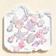 16 Peças Encantos de Sapato da Série Oceano Rosa Translúcido (Estrela-do-mar, Concha, Polvo, Búzios, Borboleta, Coração) Adequado para Acessórios de Decoração DIY de Chinelos Perfurados - Rosa translúcido - Visão 1