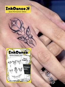 1 Set Revolutionary Technology Tattoo, Semi-Permanent Tattoo, Temporary Tattoo, Long-Lasting, Men's Tattoo, Realistic Tattoo, Waterproof, Real Tattoo Effect, InkDance Ink Dance, Plant-Based X170 - Black - View 1