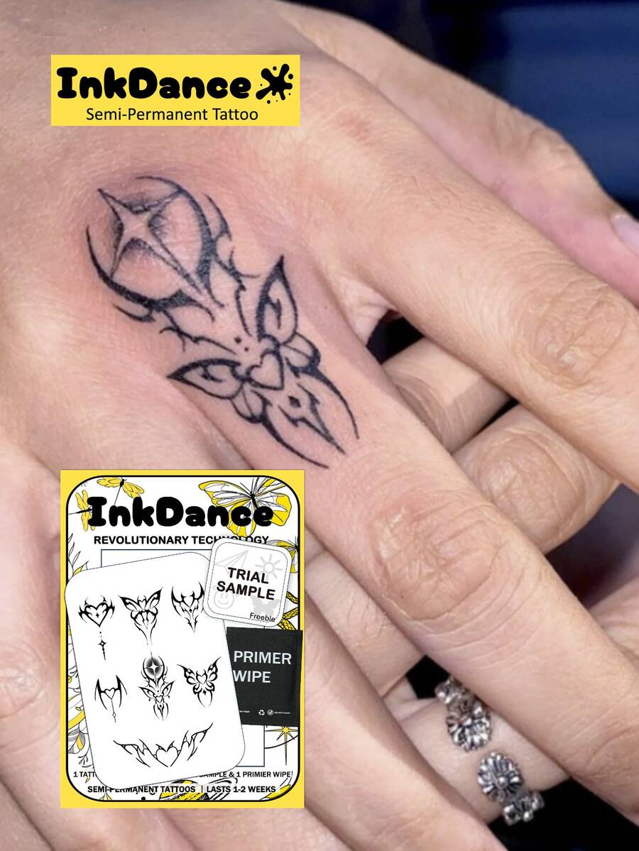 1 Set Revolutionary Technology Tattoo, Semi-Permanent Tattoo, Temporary Tattoo, Long-Lasting, Men's Tattoo, Realistic Tattoo, Waterproof, Real Tattoo Effect, InkDance Ink Dance, Plant-Based X170 - Black - View 1