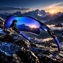 FIYLROG 1 Pair Steampunk Style Y2K PC Blue Lens Half-Frame Futuristic Design Glasses, Multi-Color Options, Men's Outdoor Sports Cycling Fashion Glasses, Motorcycle Riding Fashion Glasses, Streetwear Accessories, Beach Accessories Glasses, Create Street Style, Suitable For Spring/Summer Beach Vacation, Outdoor Activities And Travel - Multicolor - View 9