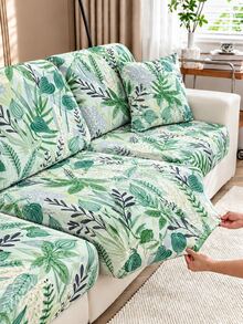 1pc Leaf Print Elastic Sofa Seat Cushion Cover, All Season - Multicolor - View 6