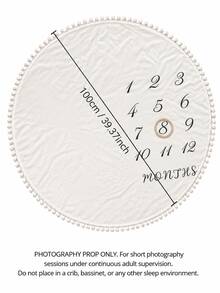 Newborn Photography Props, Round Baby Monthly Milestone Blanket With Pom Pom Trim, 1-12 Months Growth Photo Backdrop For Boys & Girls - White - View 3