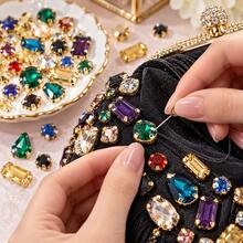 100pcs/200pcs Assorted Colors Gold Claw Setting Glass Rhinestones, Multi-Shape With Holes, Hand-Sewn Crystals For Dresses, Shoes, Bags, Headwear, Phone Cases, DIY Handmade Decoration Accessories Material Pack - Multicolor - View 5