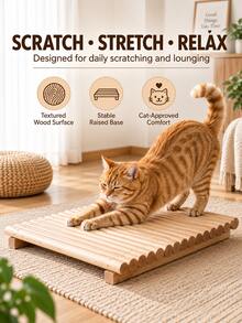 Solid Wood Cat Scratcher Lounge, 2-In-1 Wooden Cat Resting Bed & Scratch Board, Sturdy Indoor Cat Furniture, Durable Cat Lounger For Cats - 30cm X 30cm - View 5