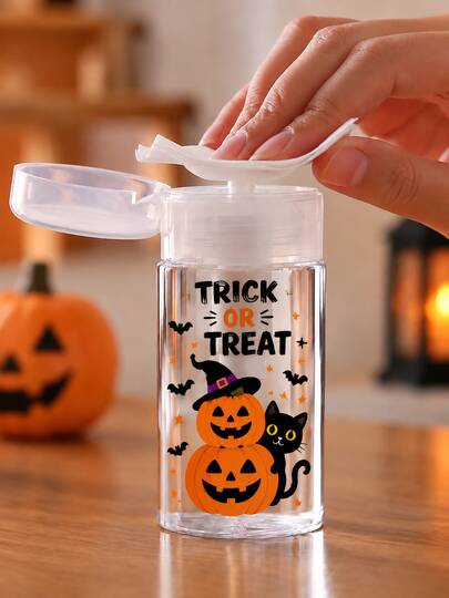 Botella de viaje portátil de PET recargable con diseño de estampado oscuro de calabaza de Halloween, dispensador de desmaquillante con cabezal de bomba portátil de 3.38oz/6.76oz, apta para quitaesmalte, tónico y desmaquillante, diseño abovedado, lavable a mano, reutilizable, apta para botella de desmaquillante de Halloween y Navidad