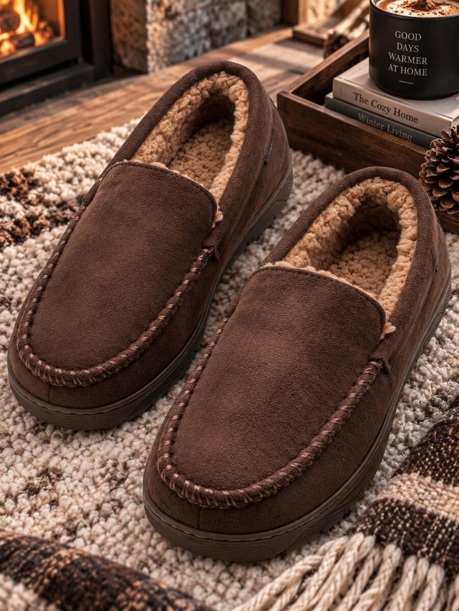 GETAC Pantuflas de Hombre para Invierno, Mocasines Calientitos con Forro de Felpa, Pantuflas Caseras Suaves y Cómodas, Suela Antiderrapante, Zapatos de Casa para Hombre