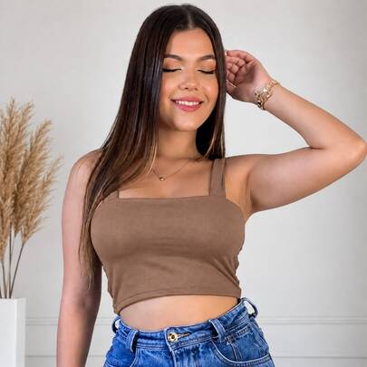 Top Cropped Feminino Regata Decote Quadrado Suplex