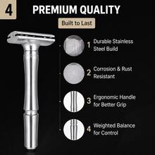 Men's Adjustable Double Edge Safety Razor, Classic Manual Shaving Razor, Smooth Close Shave, Easy To Clean, Durable Design, Black & Silver - Multi-color - View 5