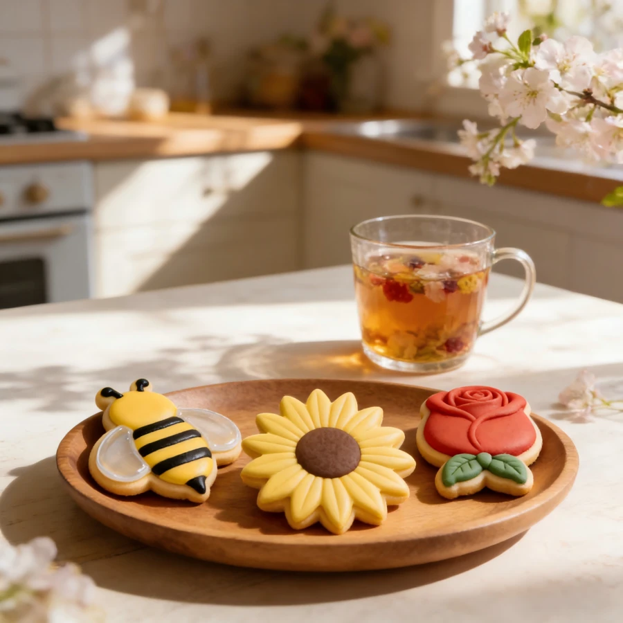 3pcs Bee Rose Sunflower / Butterfly Tulip Sunflower / Dragonfly Butterfly Flower Stainless Steel Cookie Cutter Set, Flower & Insect Theme Cookie Mold, Suitable For Fondant, Cookies, Icing Cookie Shaping, Home Baking DIY Dessert Making, Fun Cookie Shaping Tool - View 1