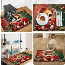 1pc Dish Drying Mat, Coffee Machine Mat, Cartoon Christmas Reindeer Pattern Dish Drying Mat, Kitchen Dish Drainer Mat, Protect Tabletop From Scratches, Suitable For Christmas And Other Holiday Scenes, Tabletop Decor Mat, Multi-Purpose Drying Mat, Home Gift, Tabletop Decoration - XYLSD-1137 - View 11