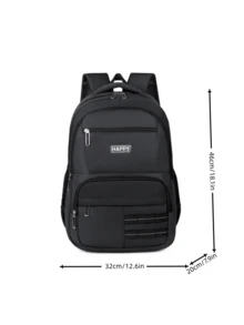 Casual Daypack, Men Letter Patch Backpack, Water Resistant Spacious Storage, Daily Work Outdoor Travel, Breathable Back Panel Oxford Rucksack - Multicolor - View 3