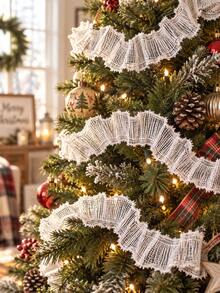 1pc White Ruffle Mesh Ribbon Garland Christmas Tree Decoration, Christmas Fireplace Mantel Stair Handrail Window Party Backdrop Holiday Hanging Decor Tassel, Winter Home Decor Scene Accessory - Multicolor 4 - View 3