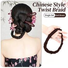 Women's New Chinese Style Xiuhe Braided Twist Wig, Handmade Bridal Morning Robe Styling Pre-Styled Updo Braid - Black - View 15