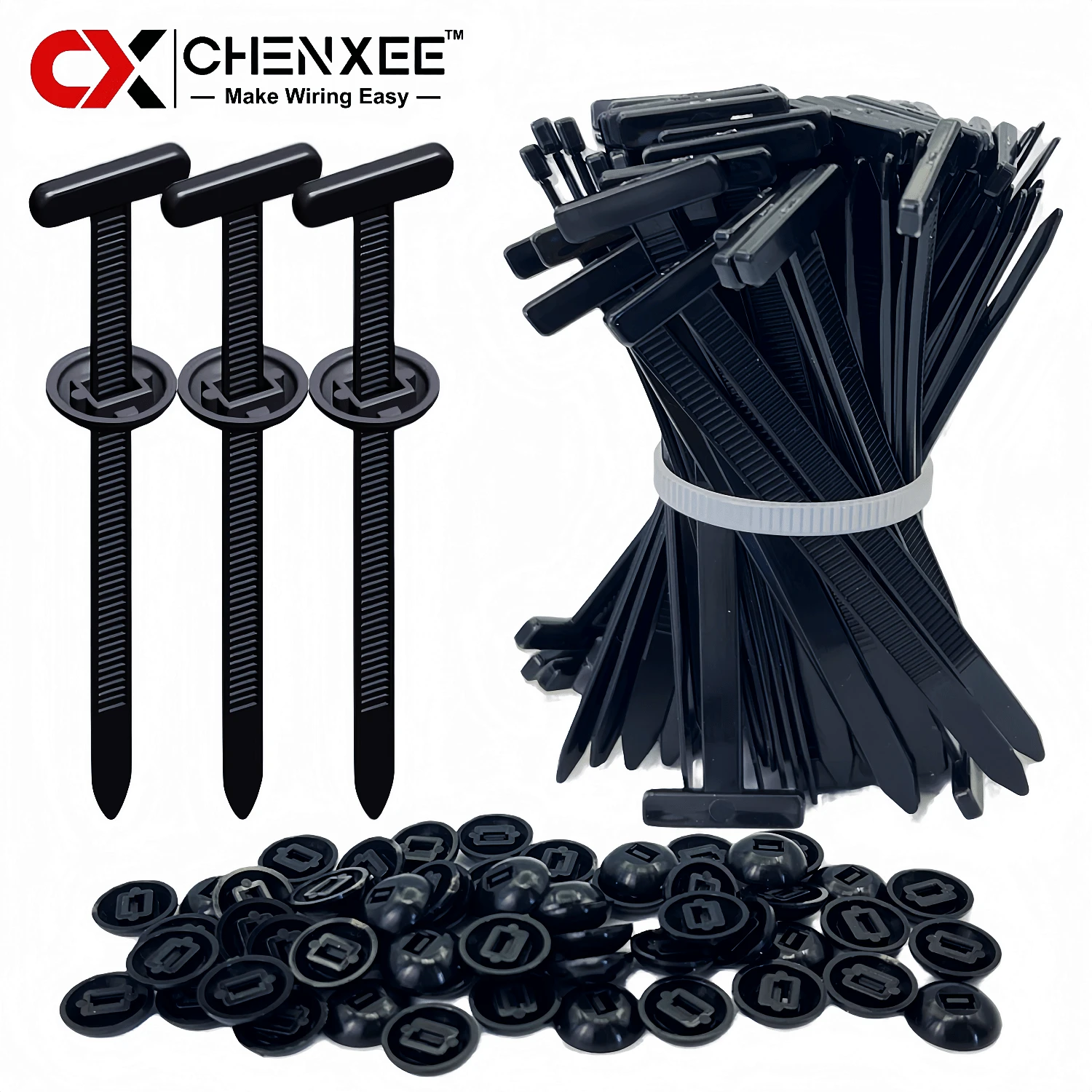 CHENXEE 50-300 قطعة مشابك ربط كابلات نايلون عالمية شديدة التحمل ذاتية القفل، مشابك سحاب السيارة، مشابك استبدال براغي تثبيت السيارة، مشابك ربط كابلات ثابتة، مناسبة لرفرف السيارة والصندوق وغطاء المحرك وحامي الطين ورف التخزين والتخييم في الهواء الطلق