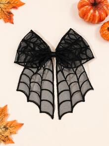1pc Halloween Hair Bow Clip For Girl,Spider Web Print Solid Color Lace Hair Clip For Halloween Cosplay&Gift,Kids Hair Accessories - Multicolor - View 5