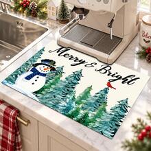 1pc Christmas Snowman Pattern, Kitchen Countertop Absorbent Drying Mat, Coffee Machine Mat, Pour-Over Coffee Pot Mat, Dish Drying Mat, Non-Slip Heat-Resistant Kitchen Mat, Table Mat, Breakfast Mat, Washing Machine Mat, Home Kitchen Dining Table Coffee Shop Bar Decor Mat, Holiday Party Housewarming Gift - Multicolor - View 2