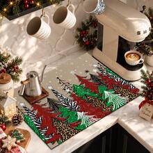 1pc Christmas Absorbent Mat, Christmas Tree Pattern, Kitchen Countertop Absorbent Drying Mat, Coffee Machine Mat, Pour Over Coffee Pot Mat, Dish Drainer Mat, Non-Slip Heat-Resistant Kitchen Mat, Dining Table Mat, Breakfast Mat, Washing Machine Mat, Home Kitchen Dining Table Coffee Shop Bar Decor Mat, Holiday Party Housewarming Gift - Multicolor - View 5