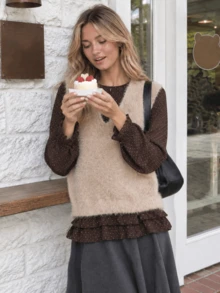 Women's Autumn/Winter Minimalist V-Neck Knit Sweater Vest Pullover Casual Versatile Top - Khaki - View 2
