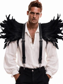 Dark Style Faux Feather Shoulder Accessory PU Leather Strap Shoulder Harness Gothic Witch Cosplay Halloween Carnival Party Costume Accessory Prop - A - View 1