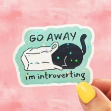 Black Cat In A Bag, "GO AWAY I'M INTROVERTING" Cute Sticker With Social Anxiety Self-Deprecation - Waterproof Vinyl Sticker - Durable Matte Surface, Self-Adhesive Bumper Sticker, Suitable For Cars, Windows, Laptops, Trucks, Water Bottles - Multi-Purpose Durable Design, Car Sticker - Vinyl - View 1