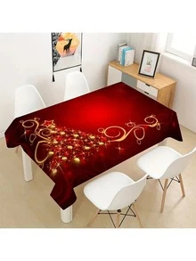 1pc Christmas Theme Tablecloth, Waterproof And Oil-Resistant, Polyester Material, Rectangular, Woven, Durable Fabric, Holiday Home Decor, Christmas Decoration, Kitchen And Dining Table Cover, Suitable For Indoor And Outdoor Use - Multicolor - View 5