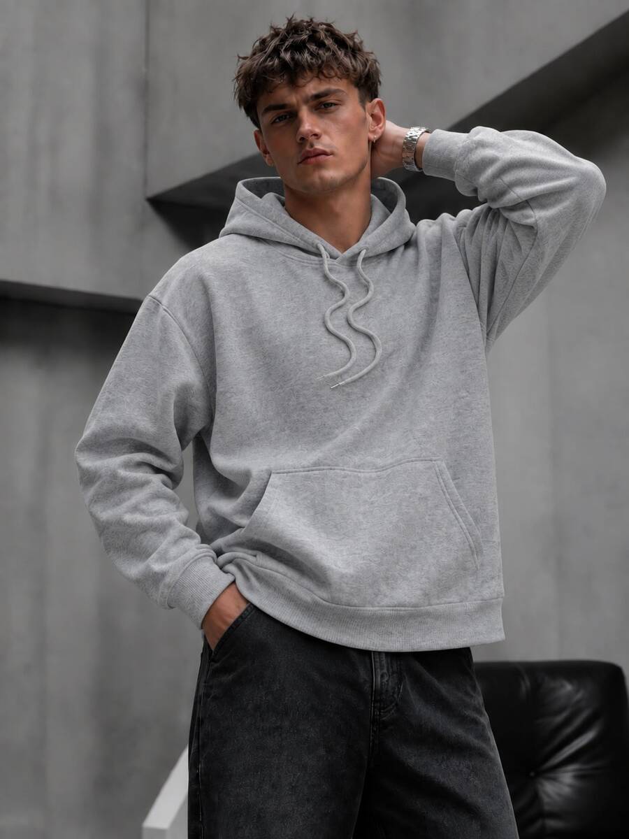 Sweatshirt Hoodie Krometka Pria Serbaguna, Atasan Pullover Longgar Kasual Sederhana, Pakaian Sehari-hari yang Serbaguna - Dark Grey - View 1