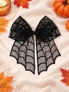1pc Halloween Hair Bow Clip For Girl,Spider Web Print Solid Color Lace Hair Clip For Halloween Cosplay&Gift,Kids Hair Accessories - Multicolor - View 12