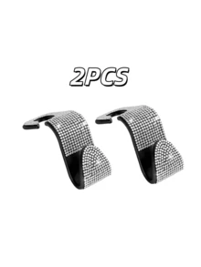 2pcs Transparent Rhinestone Car Headrest Hooks, Shiny Crystal Seat Back Hangers, Sparkling Bag & Shopping Bag Storage Hooks, Universal Car Interior Storage Accessories, Luxury Rhinestone Car Accessories - A - View 5