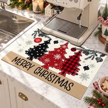 1pc 2D Christmas Absorbent Mat, Christmas Tree Pattern, Kitchen Countertop Absorbent Drying Mat, Coffee Machine Mat, Pour Over Coffee Pot Mat, Dish Drying Mat, Non-Slip Heat Resistant Kitchen Mat, Dining Table Mat, Breakfast Mat, Washing Machine Mat, Home Kitchen Dining Table Coffee Shop Bar Decor Mat, Holiday Party Housewarming Gift - Multicolor - View 3