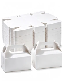 12/24pcs Large Capacity Thickened Kraft Paper Foldable Portable Packaging Boxes, One-Piece Hollow Handle Design, Durable Tear-Resistant, Space-Saving Solid Color Gift Boxes, Suitable For Takeout Delivery, Gifting, Party Celebrations And Daily Use - View 2