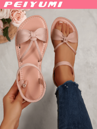 PEIYUMI Women's Fashion Sandals, Elegant Bow And Criss-Cross Strap Design, Comfortable And Versatile, Suitable For Various Occasions, Multiple Color Options
