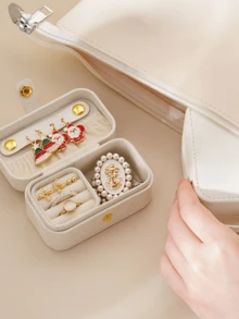 Portable Jewelry Storage Box, Mini Travel Jewelry Box, Earring & Ring Organizer. This Compact Leather-Textured Storage Box Can Hold Rings - Multicolor - View 3