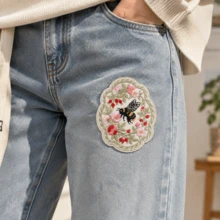 1pc Vintage Bee & Wild Berry Floral Embroidered Applique, Wavy Lace Bee Flower Iron-On Patch, Clothing Backpack DIY Decorative Badge - A - View 7