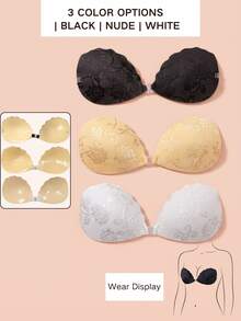 Self-Adhesive Push-Up Bra, Invisible Non-Slip, Reusable, Suitable For Small-Chested Women, Lace Bra, Perfect Match For Wedding Dress, Push-Up Style, Lightweight Design, Suitable For Women's Lingerie And Body Accessories - Multicolor - View 3