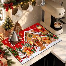 1pc Christmas Absorbent Mat, Gingerbread Man Pattern, Kitchen Countertop Absorbent Drying Mat, Coffee Machine Mat, Pour-Over Coffee Pot Mat, Dish Drying Mat, Non-Slip Heat-Resistant Kitchen Mat, Dining Table Mat, Breakfast Mat, Washing Machine Mat, Home Kitchen Dining Table Coffee Shop Bar Decor Mat, Holiday Party Housewarming Gift - Multicolor - View 5