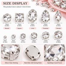 100pcs/200pcs Silver Claw Setting Transparent Glass Rhinestones, Multi-Shape Multi-Size With Holes For Hand Sewing, Wedding Dress, Evening Gown, Shoes, Bags, Headwear, DIY Handmade Decoration Accessories Material Pack - Transparent White - View 6