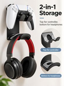 2-In-1 No-Drill Wall Mount Headphone And Game Controller Holder, Universal Headphone Stand With Storage Hook, Space-Saving Gaming Desk Organizer, Home Essential, Christmas Gift For Gamers - Multicolor - View 3
