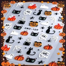 Atmospheric Halloween Nail Stickers! Includes Ghost, Pumpkin, Black Cat, Spider Web And More Fun Patterns, With Embossed 3D Effect, Easy And Secure Application. No Complex Hand Painting Needed, Effortlessly Create Exclusive Holiday Fingertip Looks, DIY Nail Art Made Easy, Instantly Boost Party Atmosphere - Multicolor - View 6