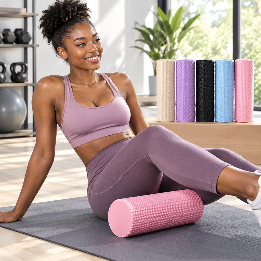 1pc Multi-Color Random Foam Roller, Suitable For Fitness, Yoga And Training, With Textured Design, Can Be Used For Back, Legs, Hips And Full Body Muscle Massage, Portable Sports Recovery Tool. - A - View 1