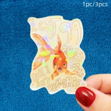 1pc/3pcs Funny Goldfish Text Stickers, Waterproof And Wear-Resistant, Cute Personalized Decorative Stickers, Suitable For Laptop, Water Bottle, Phone Case, Book, Desk Wall, Student Planner Material, DIY Decoration, Not Easy To Fall Off, Soft And Adorable - Vinyl - View 1
