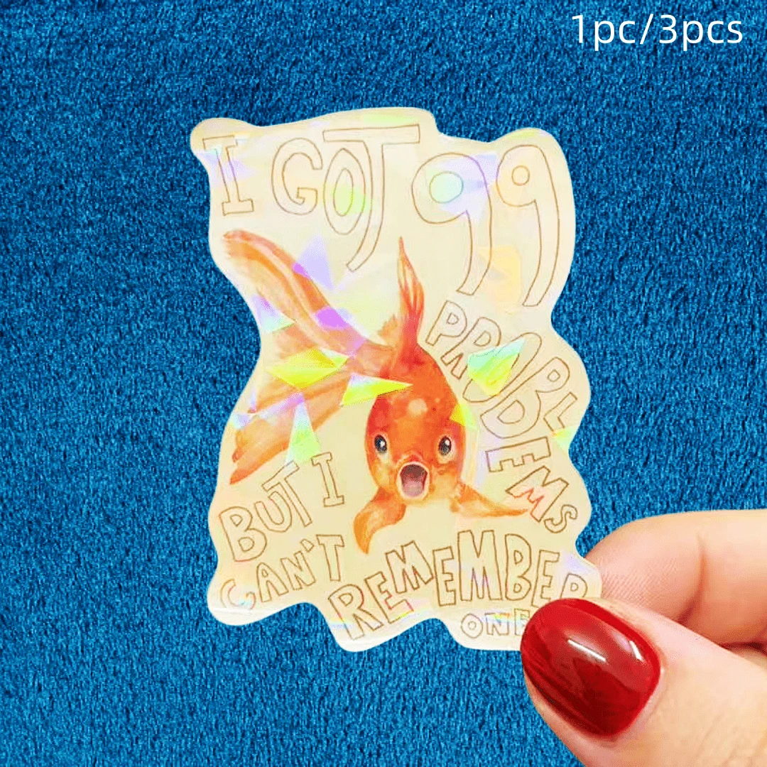 1pc/3pcs Funny Goldfish Text Stickers, Waterproof And Wear-Resistant, Cute Personalized Decorative Stickers, Suitable For Laptop, Water Bottle, Phone Case, Book, Desk Wall, Student Planner Material, DIY Decoration, Not Easy To Fall Off, Soft And Adorable - Vinyl - View 1