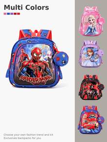 Disney Tas Ransel Elsa Frozen Spider-Man Princess Sofia Racing Motif Kartun, Dilengkapi Dompet Koin Kecil, Desain Ergonomis Ringan, Tas Ransel Harian, Tersedia Berbagai Warna, Tas Bahu Kasual, Cocok untuk Jalan-jalan dan Bepergian - beraneka warna - View 3