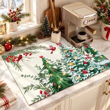 1pc Christmas Absorbent Mat, Christmas Tree Pattern, Kitchen Countertop Absorbent Drying Mat, Coffee Machine Mat, Pour Over Coffee Pot Mat, Dish Drainer Mat, Non-Slip Heat Resistant Kitchen Mat, Dining Table Mat, Breakfast Mat, Washing Machine Mat, Home Kitchen Dining Table Coffee Shop Bar Decor Mat, Holiday Party Housewarming Gift, Christmas Holiday Gift! - Multicolor - View 4