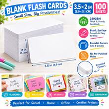 100 Blank Cards 3.5 X 2 Inch (Approx. 8.9 X 5.1 Cm) 350g Cardstock Learning Flash Cards Index Cards, No Lines Round Corners - 100pack - View 8