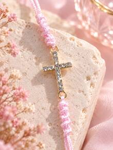 4pcs Faith Pink Braided Bracelet Set, With Cross And PendantBraided Cord Faith Jewelry Gift, Women's Daily/Party/Holiday - Bracelet Set - View 6