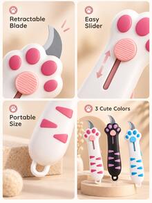 Cute Cat Paw Box Opener Portable Parcel Unboxing Knife, Sliding Blade Design, Lightweight Easy Grip With Tail Hanging Ring, Suitable For Cardboard Boxes, Express Packages, Tape, Gift Boxes And Daily Packaging Unboxing, Compact Size Convenient For Pockets, Bags, Drawers And Office Desk Storage, Applicable For Home, Office, Dormitory, Online Shopping Unboxing - Multi-color - View 9
