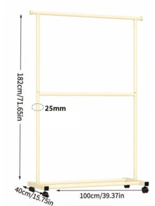 Double-Tier Movable Clothes Rack With Thickened 25mm Tubes For Strong Load-Bearing Capacity, Equipped With Universal Casters, Available In Black And Beige, And A Bottom Storage Shelf For Space Saving - A - View 17
